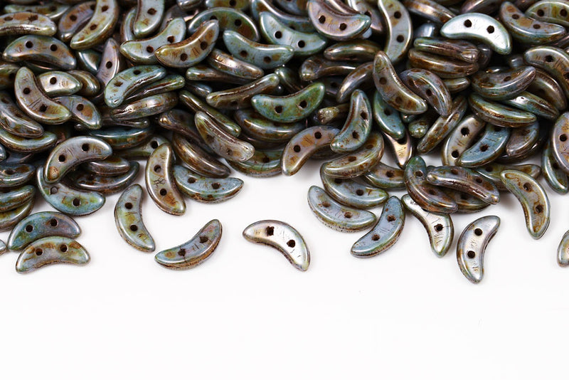 Crescent 3×10mm Chalk Blue Glaze 2-Hole Czech Beads