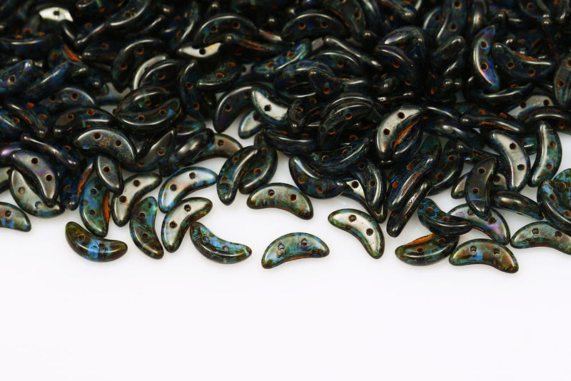 Crescent 3×10mm Sapphire Travertin 2-Hole Czech Beads