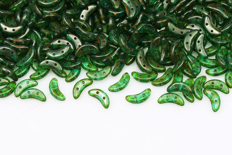 Crescent 3×10mm Emerald Travertin 2-Hole Czech Beads