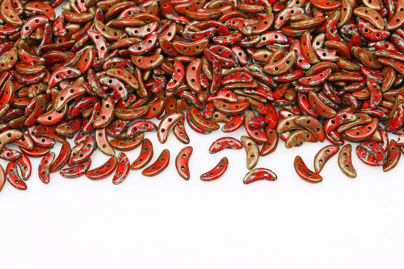 Crescent 3×10mm Opaque Coral Red 2-Hole Czech Beads