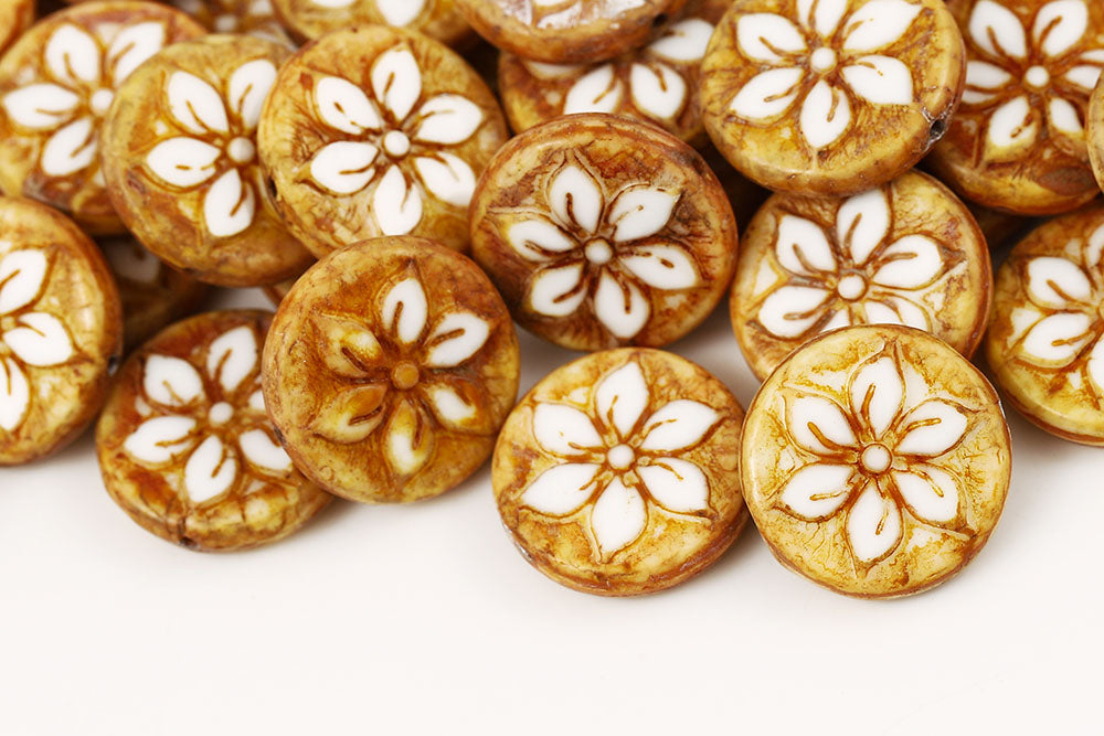 Plumeria 18mm Chalk Travertin 1-Hole Czech Beads