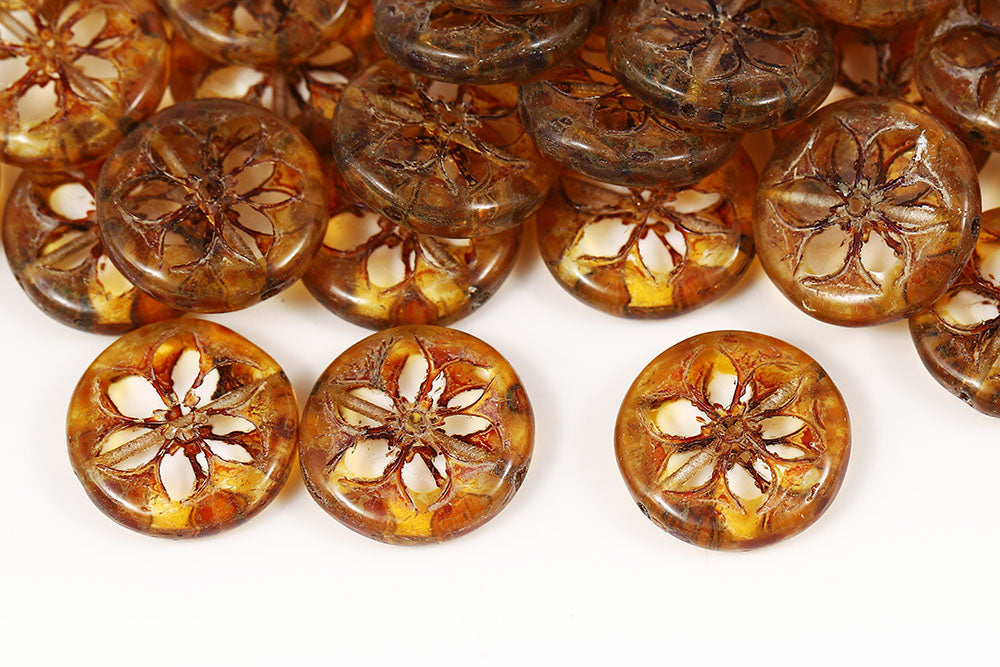 Plumeria 18mm Crystal Travertin 1-Hole Czech Beads