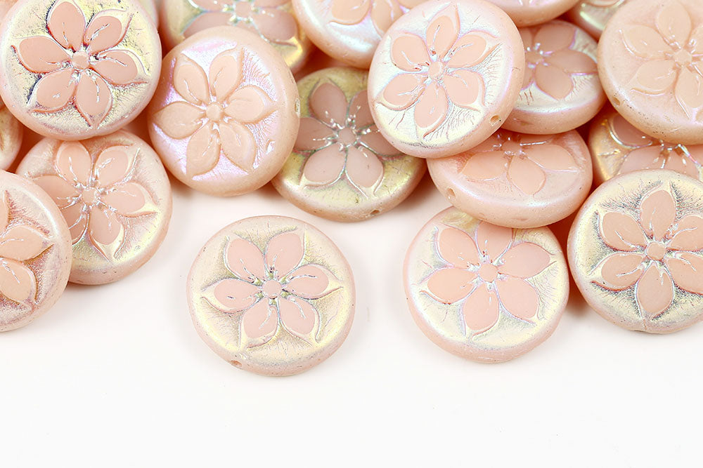 Plumeria 18mm Opal Pink AB Full 1-Hole Czech Beads