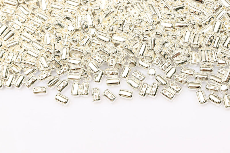 Rulla 5×3mm Silver Plated 2-Hole Czech Beads