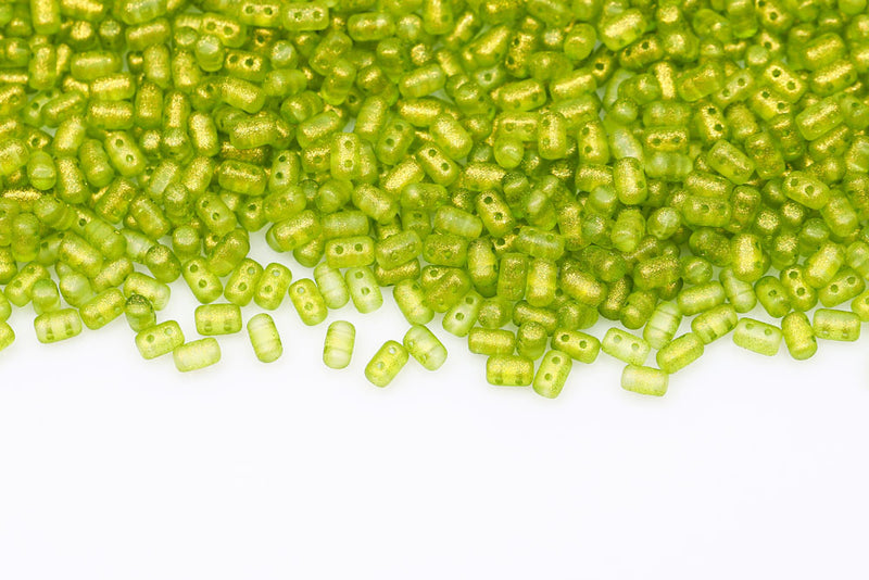 Rulla 5×3mm Crystal Frozen Peridot Matt 2-Hole Czech Beads