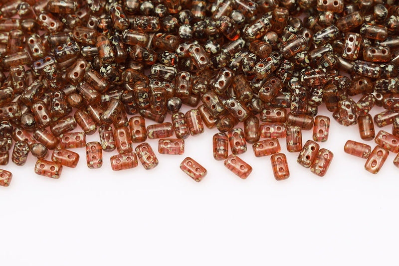 Rulla 5×3mm Amethyst Travertin Dark 2-Hole Czech Beads