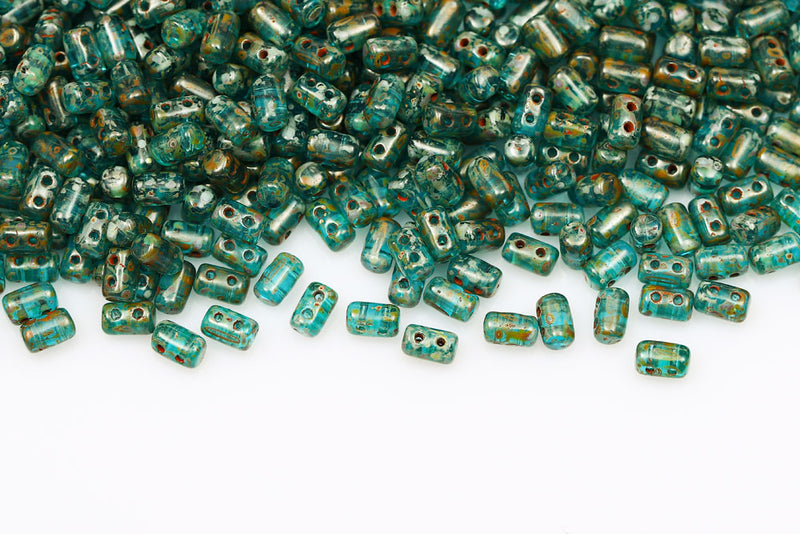 Rulla 5×3mm Aquamarine Travertin Dark 2-Hole Czech Beads