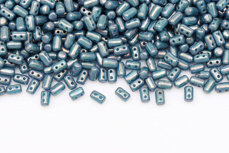 Rulla 5×3mm Turquoise Blue Nebula 2-Hole Czech Beads