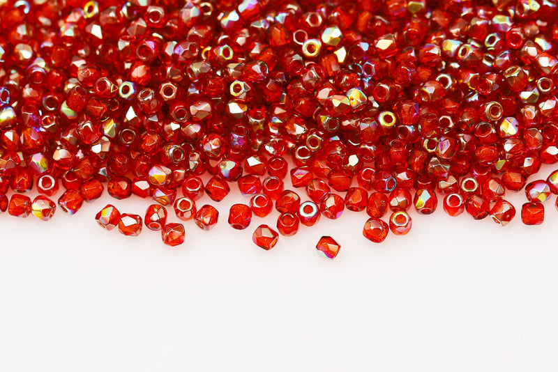 Czech Fire Polished 2.0mm Siam Brown Rainbow Round Beads