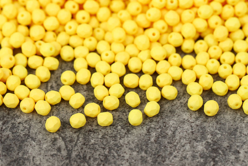 Czech Fire Polished 4mm Neon Silk Yellow Round Beads
