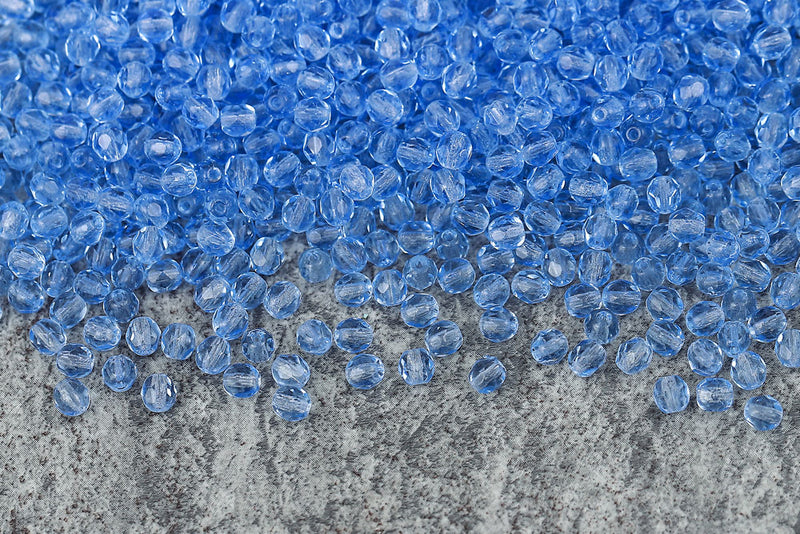 Czech Fire Polished 4mm Medium Sapphire Round Beads