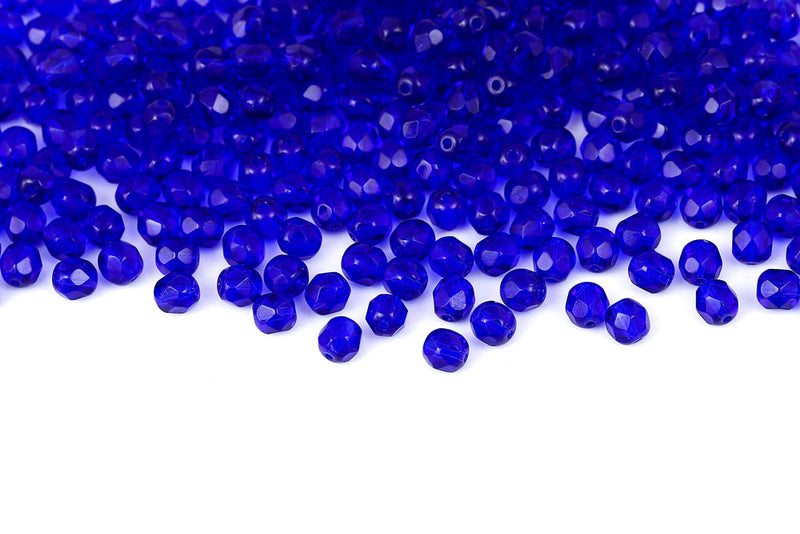 Czech Fire Polished 6mm Cobalt Blue Round Beads