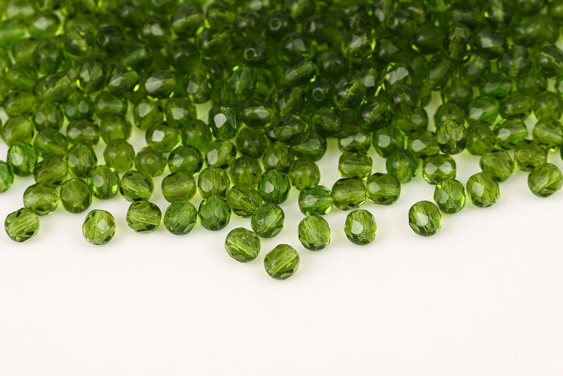 Czech Fire Polished 6mm Olivine Round Beads