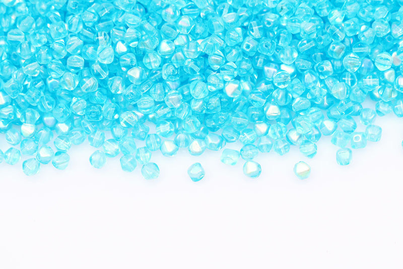 Bicone 4×4mm Aquamarine Ab 1-hole Czech Beads
