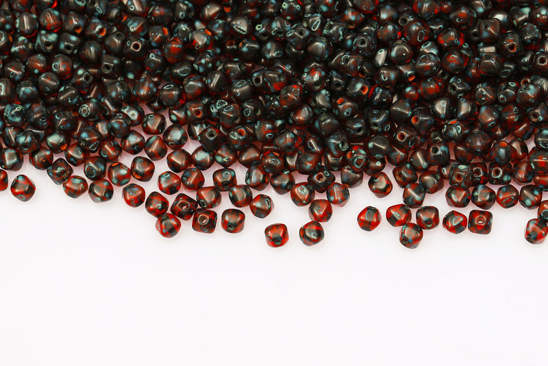 Bicone 4×4mm Lt.siam Travertin 1-hole Czech Beads