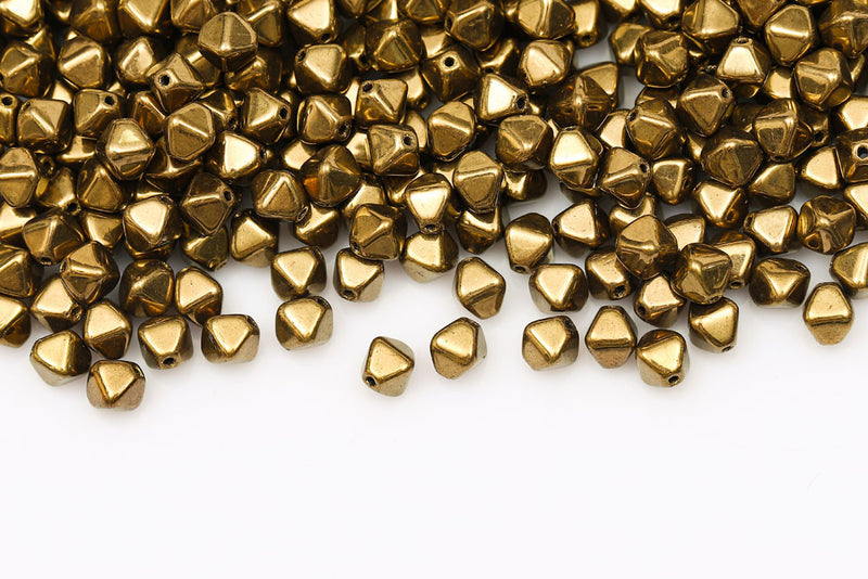 Bicone 6×6mm Jet Gold Bronze 1-hole Czech Beads