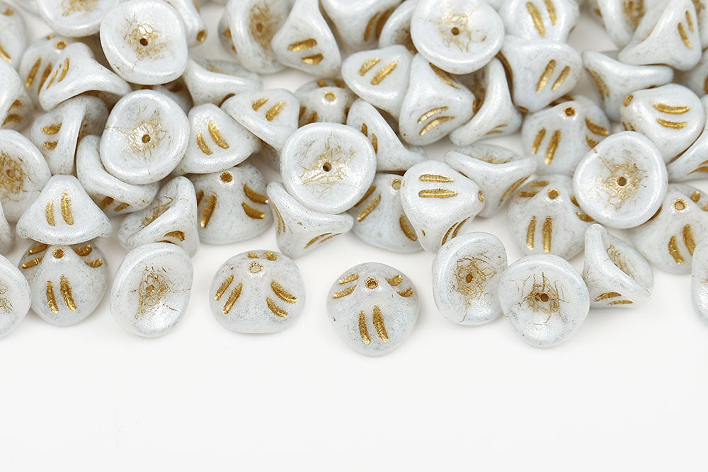 Daylily Flower 8×10mm Chalk Silver Finish With Gold 1-Hole Czech Beads