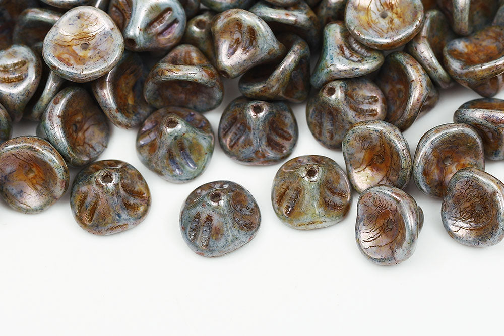 Daylily Flower 8×10mm Chalk Blue Glaze 1-Hole Czech Beads