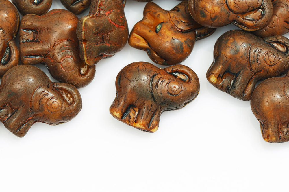 Elephant 20×21 mm Brown Travertin 1-Hole Czech Beads