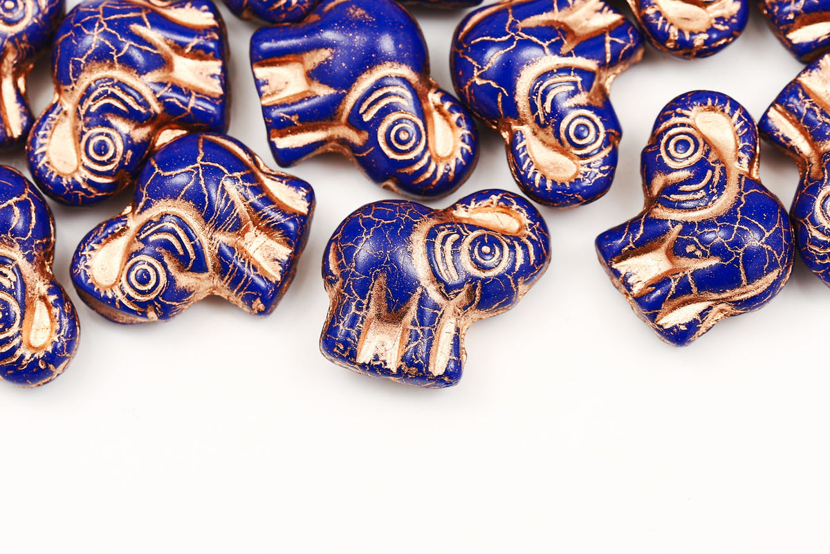 Elephant 20×21 mm Blue With Bronze Gold 1-Hole Czech Beads