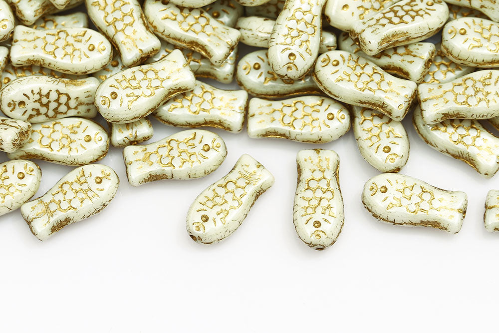 Fish 14×7mm White Yellow Luster With Gold 1-Hole Czech Beads
