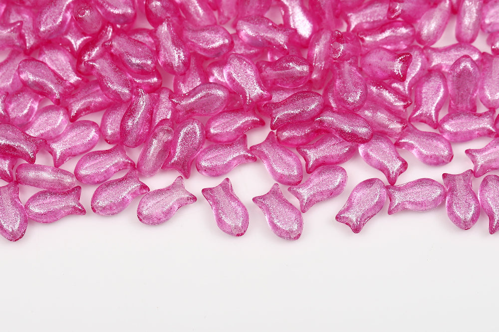 Fish Cookies 10×6mm Crystal Sparkling Pink 1-Hole Czech Beads