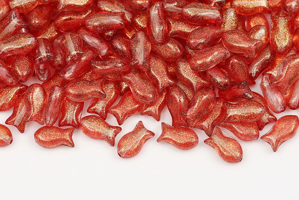 Fish Cookies 10×6mm Crystal Sparkling Dark Red 1-Hole Czech Beads
