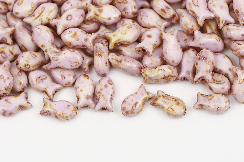 Fish Cookies 10×6mm Alabaster Travertin Violet 1-Hole Czech Beads