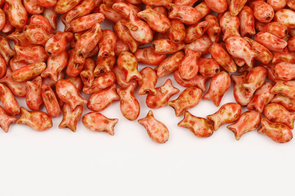Fish Cookies 10×6mm Alabaster Travertin Red 1-Hole Czech Beads