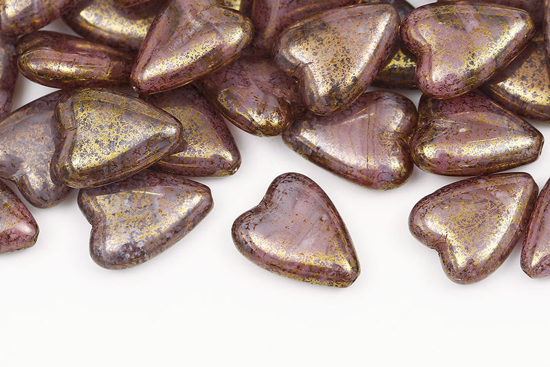 Heart 16×13mm Crystal Pink Mixed With Gold Marble Finish Czech Beads