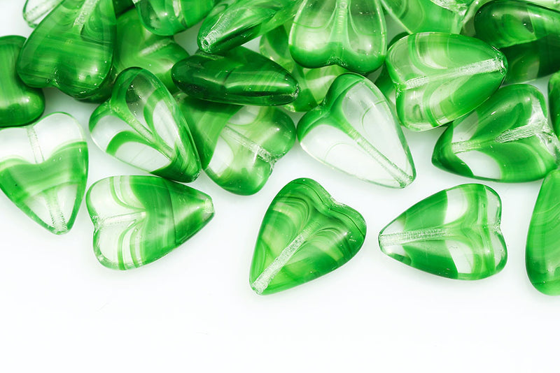 Heart 16×13mm Crystal Green Mixed Czech Glass Beads