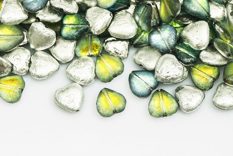 Heart 10mm Crystal Sahara Etched Czech Beads