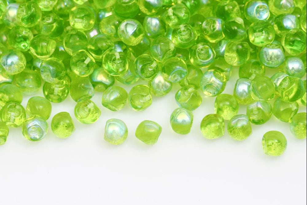 Mushroom Button 6×5mm Crystal Green AB 1-Hole Czech Beads