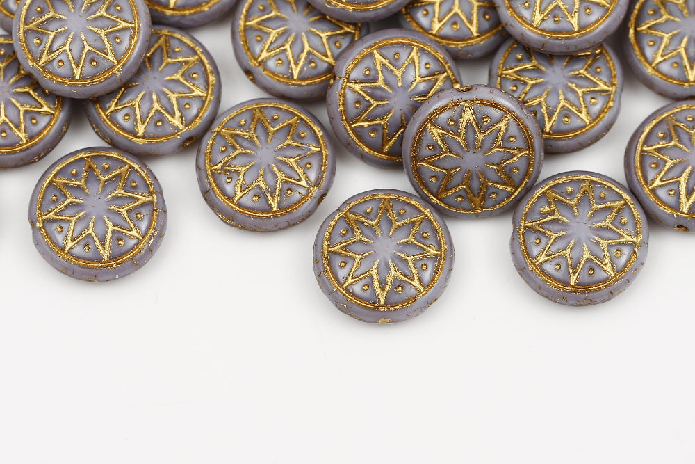 Flower Coins 13mm Amethyst With Gold 1-hole Czech Beads