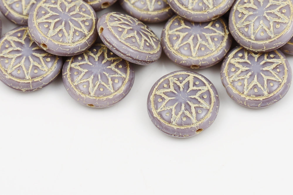 Flower Coins 13mm Amethyst With Yellow 1-hole Czech Beads