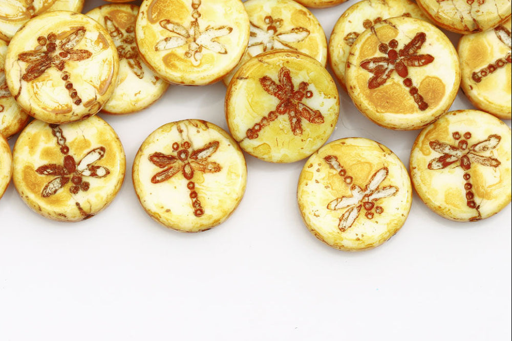 Dragonfly 17mm Alabaster Travertin 1-Hole Czech Beads