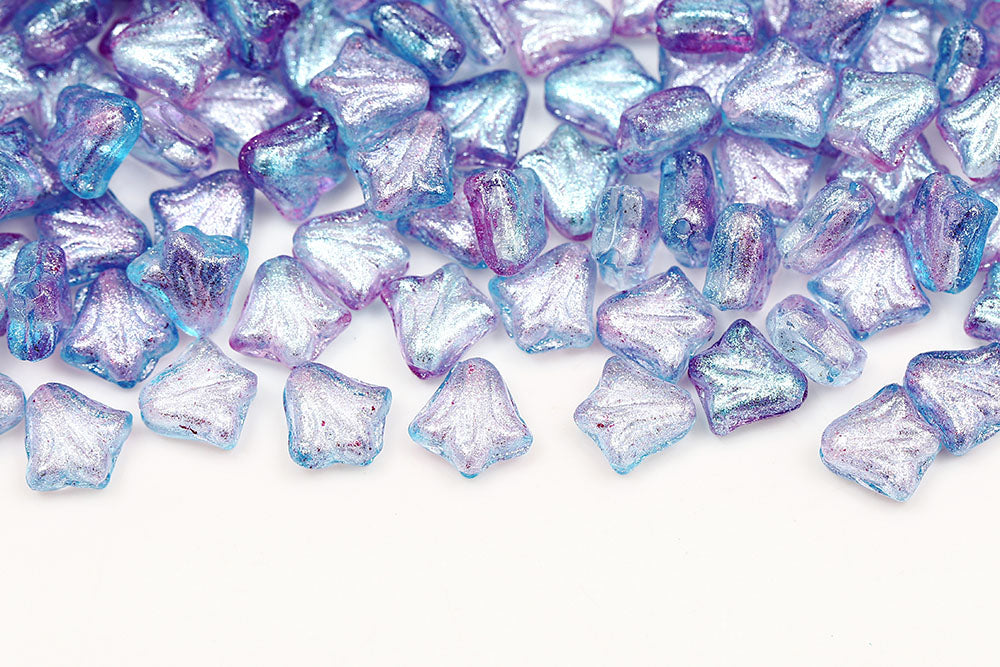 Lily 9mm Crystal Frozen Blue Purple 1-Hole Czech Beads