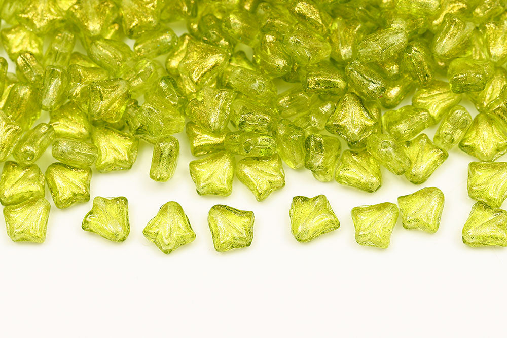 Lily 9mm Crystal Frozen Peridot 1-Hole Czech Beads