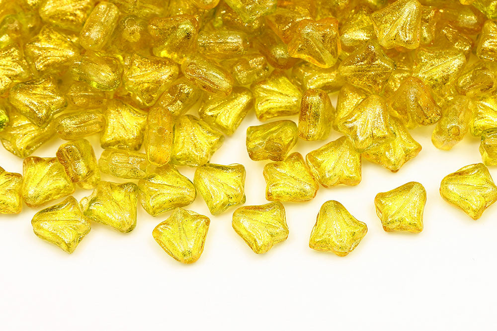 Lily 9mm Crystal Frozen Green Yellow 1-Hole Czech Beads