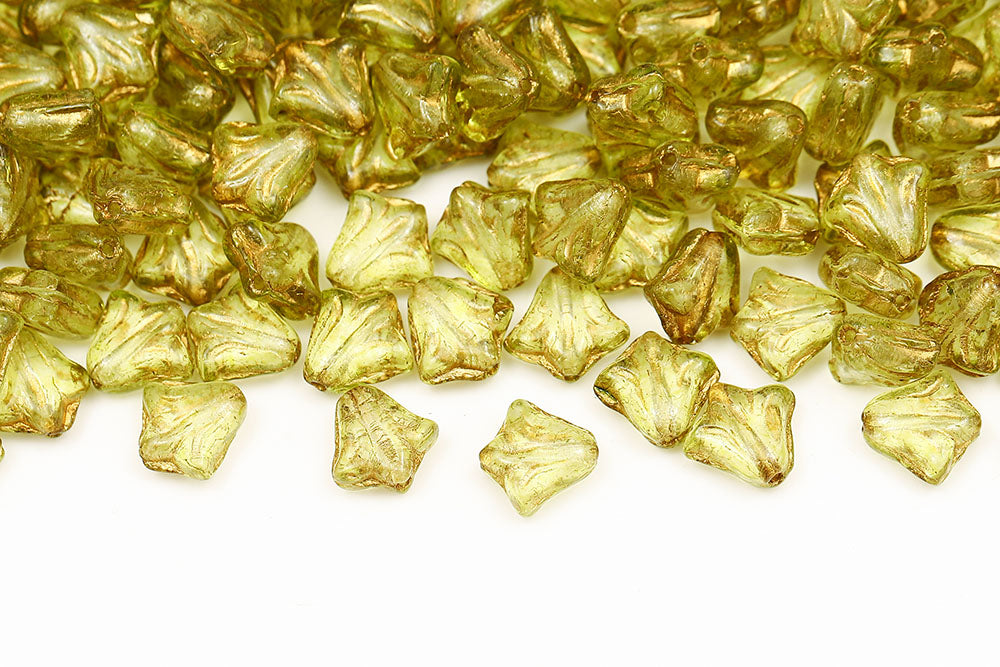 Lily 9mm Crystal Olivine Finish With Gold 1-Hole Czech Beads