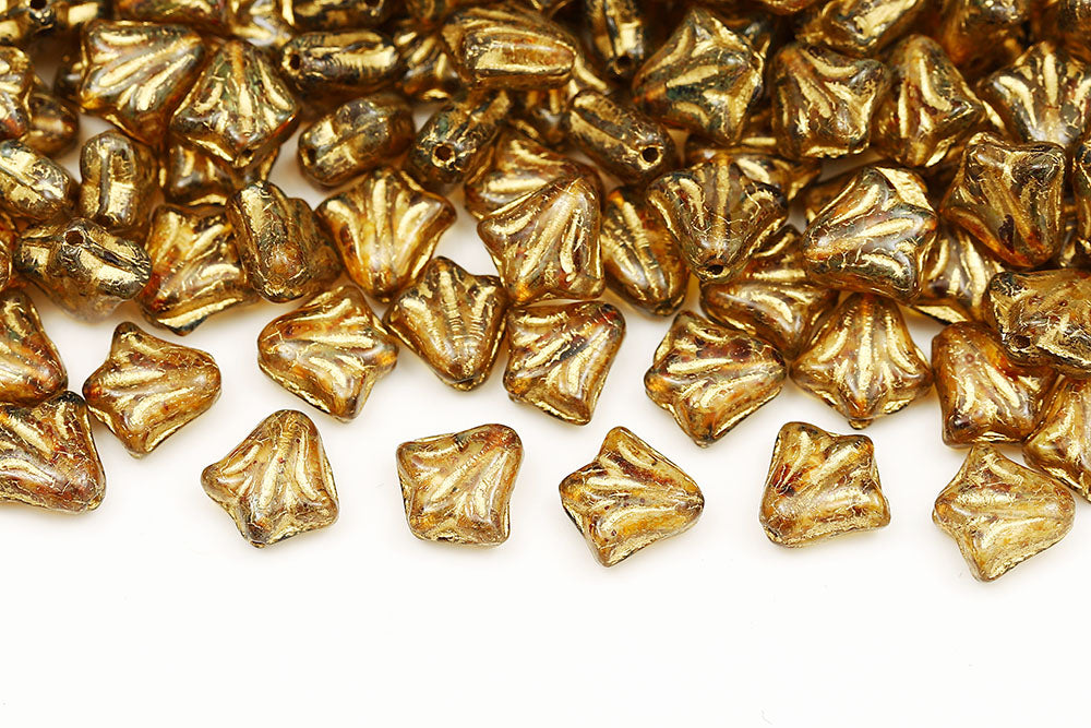 Lily 9mm Crystal Travertin With Gold 1-Hole Czech Beads