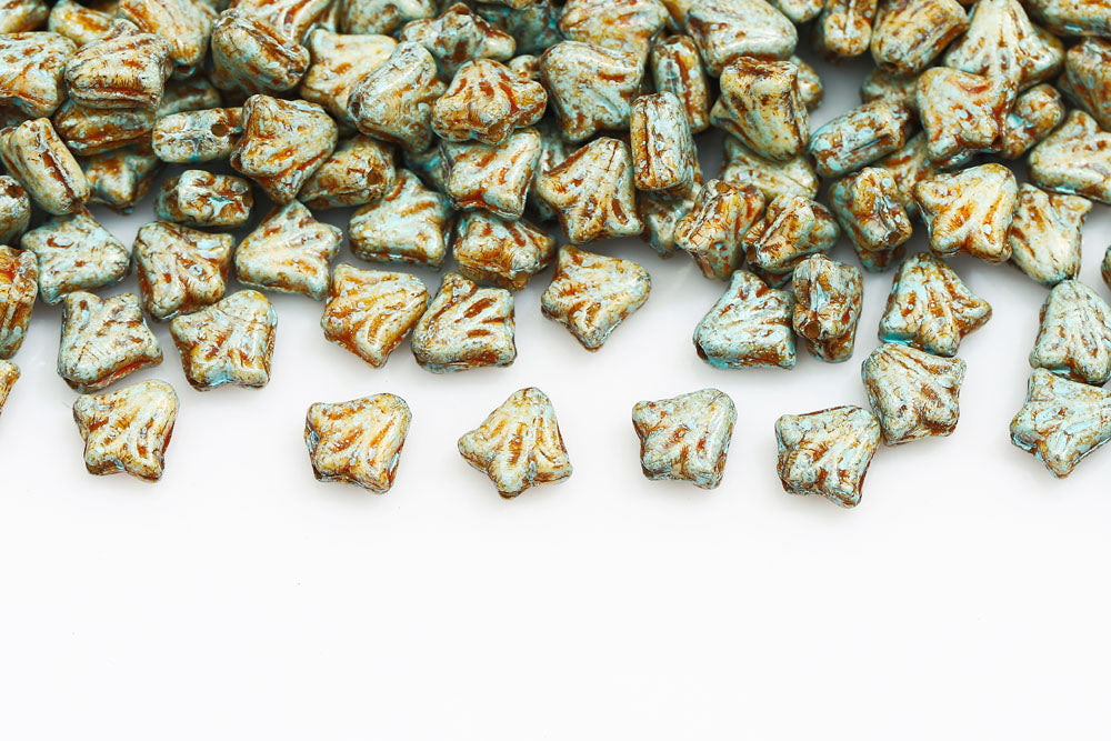 Lily 9mm Blue Splash Chalk Travertin 1-Hole Czech Beads
