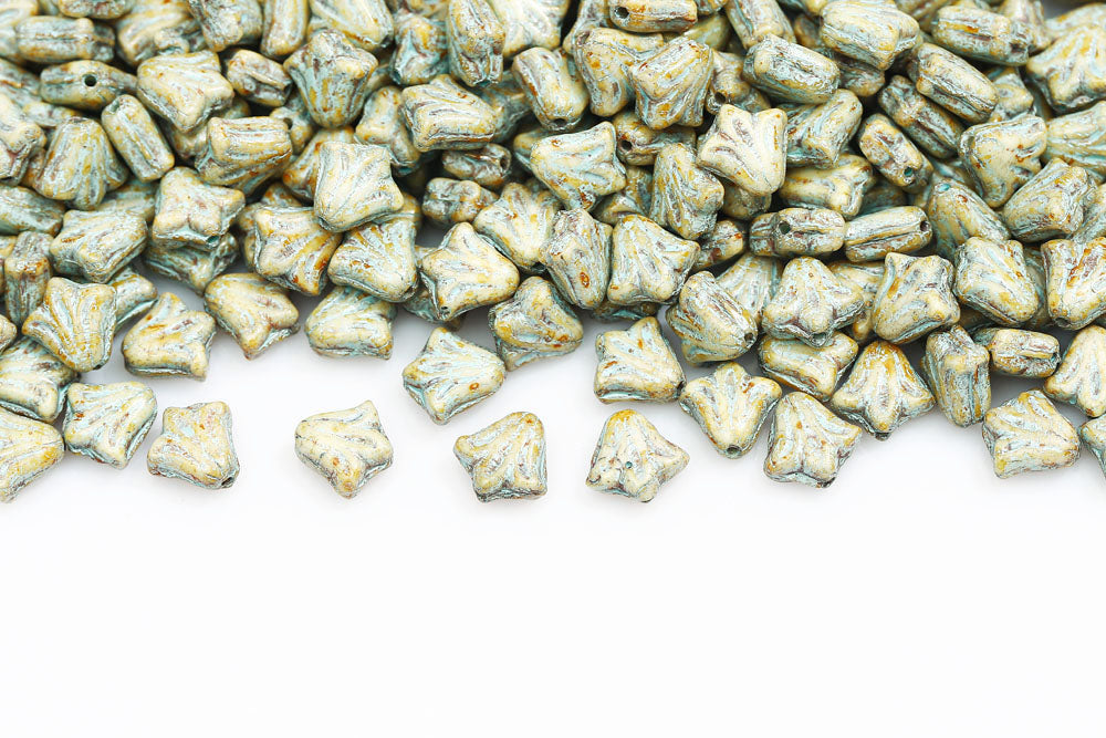 Lily 9mm Chalk Travertin With Blue 1-Hole Czech Beads