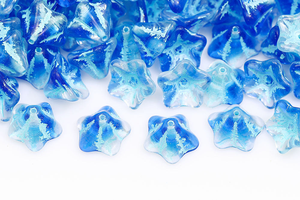 Petunia Flower 8×13mm Crystal Blue Mixed With Blue 1-Hole Czech Beads