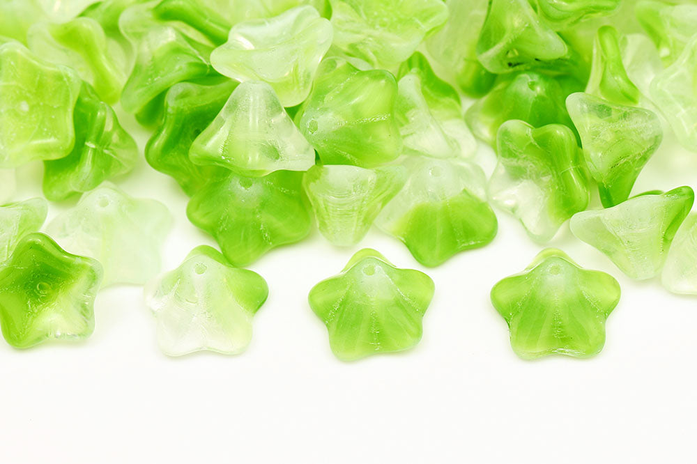 Petunia Flower 8×13mm Crystal Green Mixed 1-Hole Czech Beads