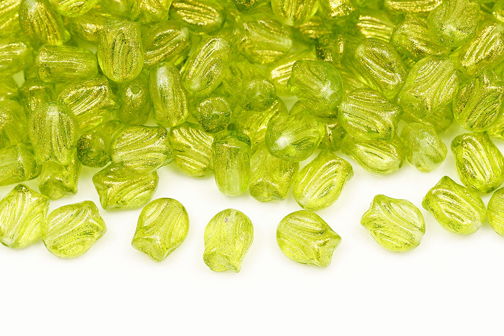 Tulip 9×7mm Crystal Frozen Peridot 1-Hole Czech Beads