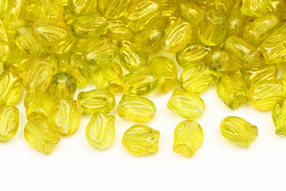 Tulip 9×7mm Crystal Frozen Yellow Green 1-Hole Czech Beads