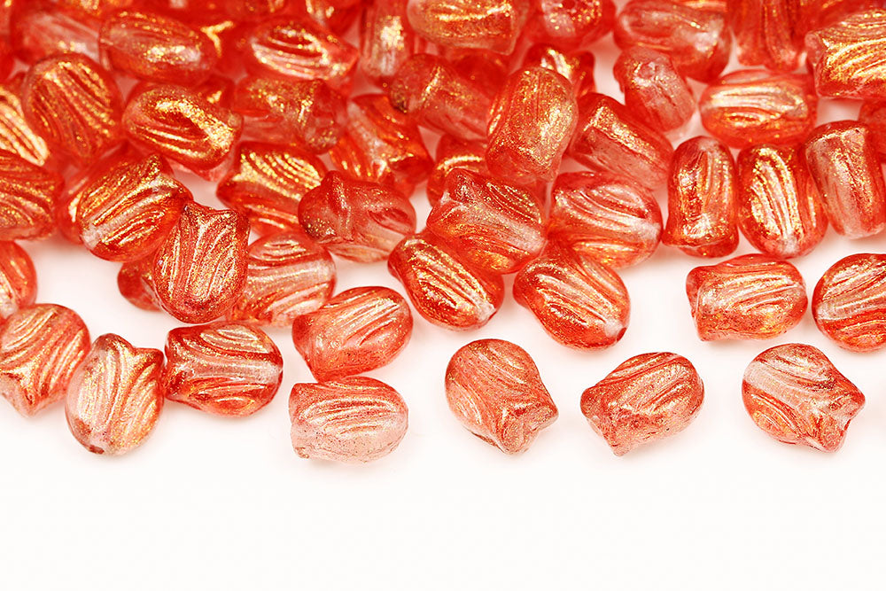 Tulip 9×7mm Crystal Frozen Padparadscha 1-Hole Czech Beads