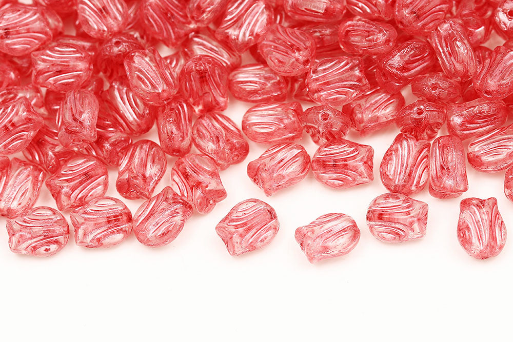 Tulip 9×7mm Crystal With Pink 1-Hole Czech Beads