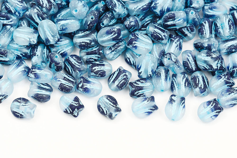 Tulip 9×7mm Crystal Dark Blue Mixed Matt With Blue 1-Hole Czech Beads